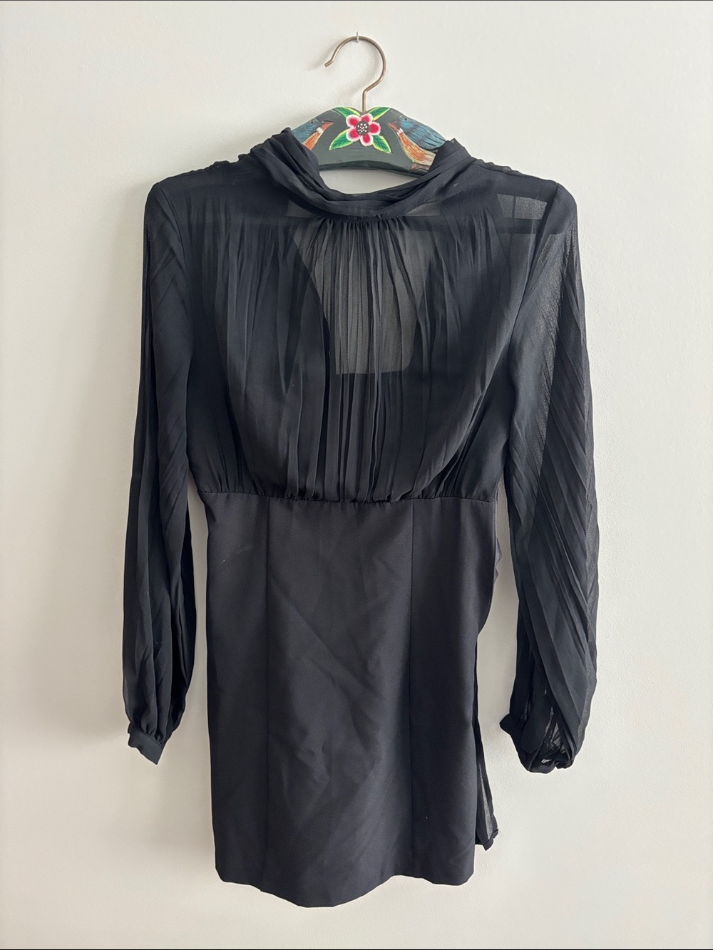 Zara Black Sheer Yoke Long Sleeve Mini Dress